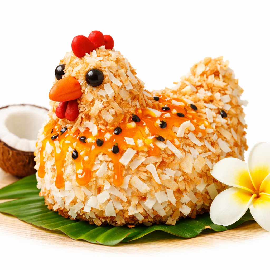 Coconut Tropical Hen with passion fruit drizzle