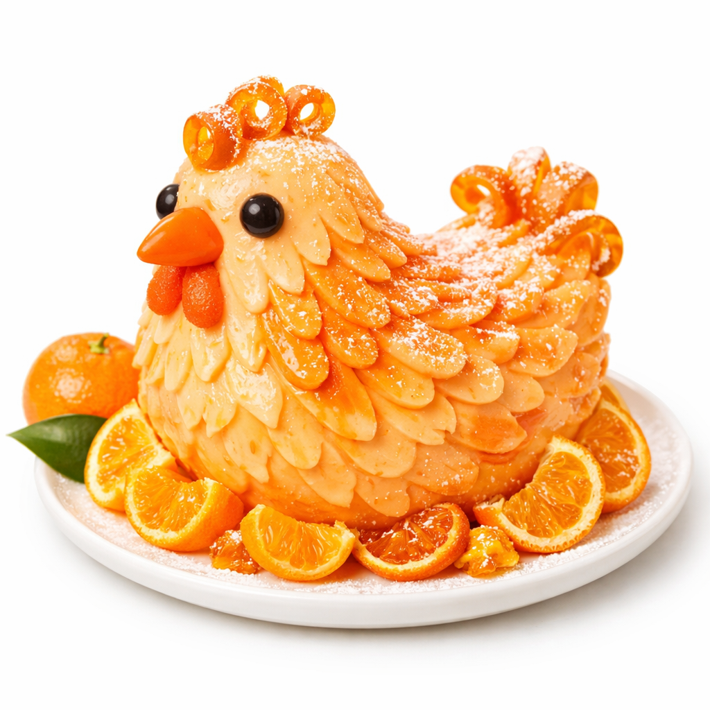 Orange Citrus Hen with candied peel decoration