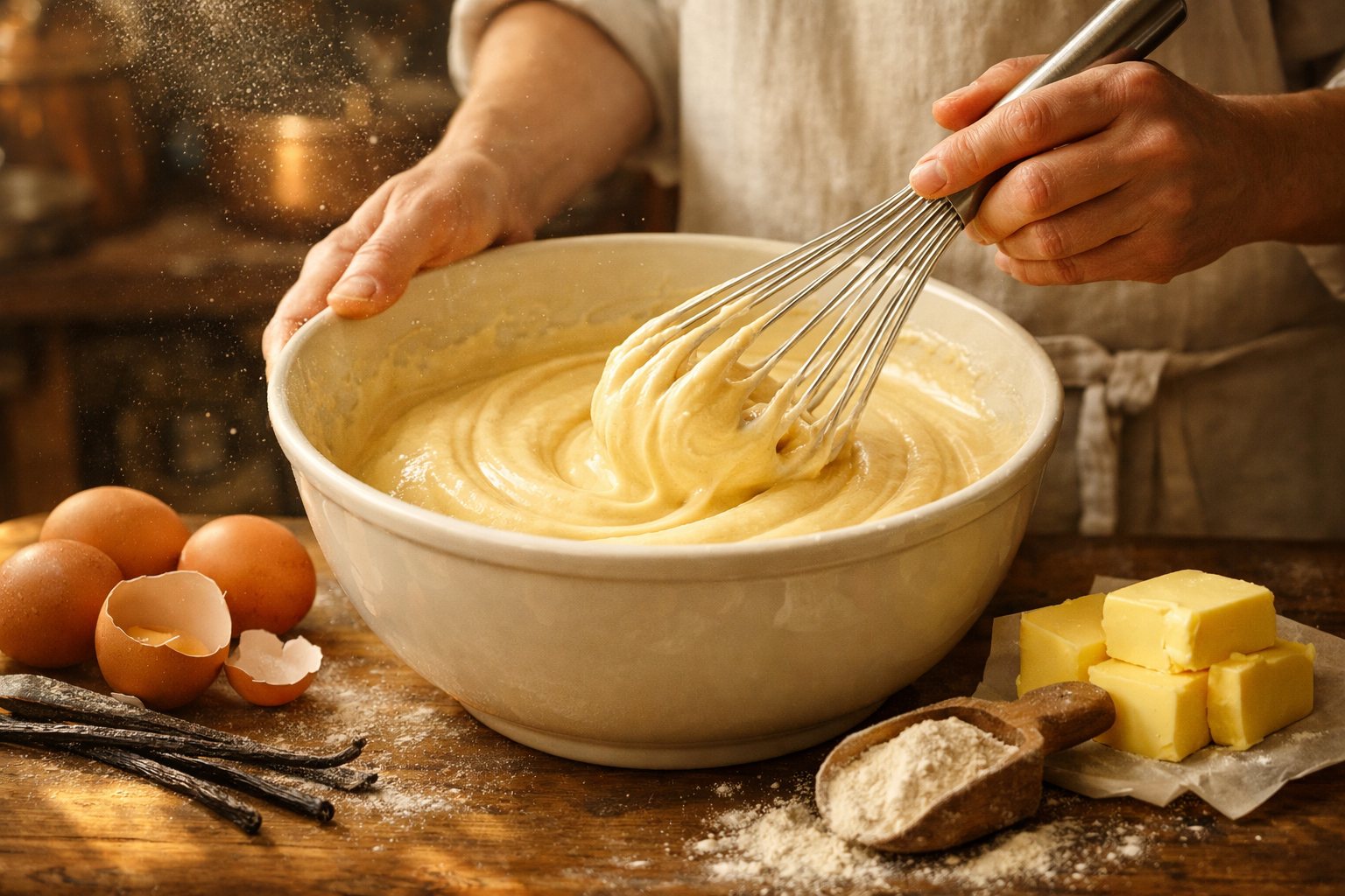 Mixing fresh dough for chicken-shaped desserts