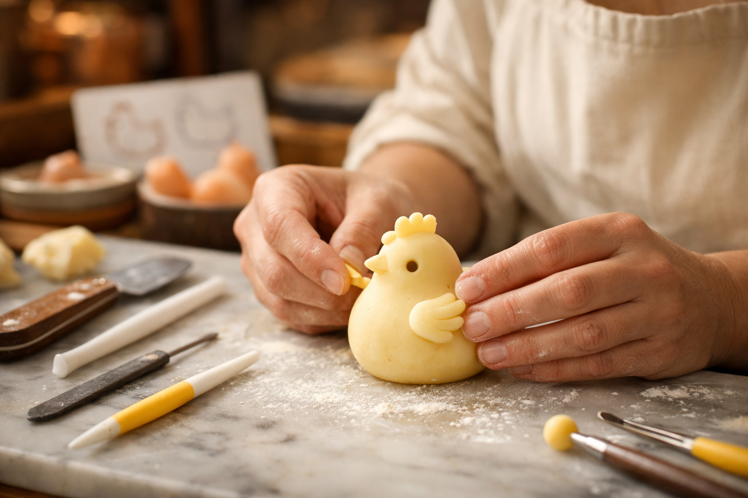 Hand-shaping chicken pastry with care