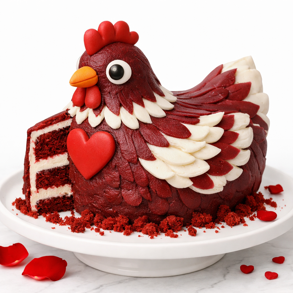 Red Velvet Hen with cream cheese heart