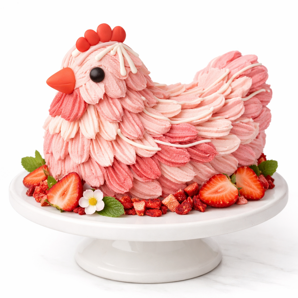 Strawberry Pink Hen with fresh berry filling